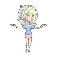 comic cartoon woman wearing space helmet