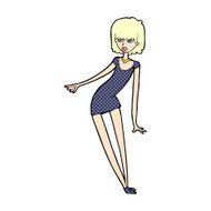 comic cartoon woman in dress leaning