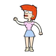comic cartoon woman in spectacles waving