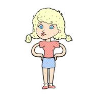 comic cartoon pretty girl with hands on hips