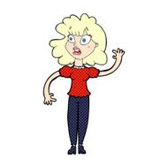 comic cartoon worried woman waving N2