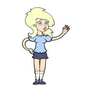 comic cartoon pretty woman waving for attention