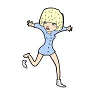 comic cartoon woman kicking off sock