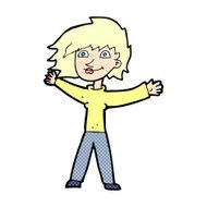 comic cartoon excited woman waving