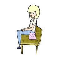 comic cartoon woman sitting on bench