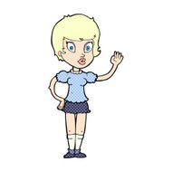 comic cartoon pretty girl waving N2