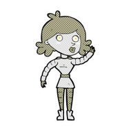 comic cartoon robot woman waving