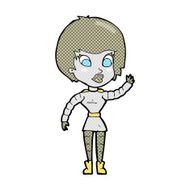 comic cartoon robot woman waving N2