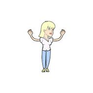 comic cartoon woman throwing hands in air