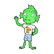 comic cartoon waving fish boy