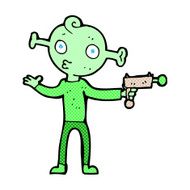 comic cartoon alien with ray gun