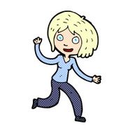 comic cartoon happy waving girl