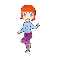 comic cartoon pretty woman waving N6
