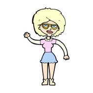 comic cartoon waving woman wearing spectacles