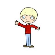 comic cartoon happy waving boy