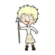 comic cartoon crazy woman with spear