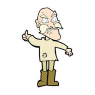 comic cartoon angry old man in patched clothing
