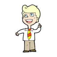 comic cartoon school boy raising hand