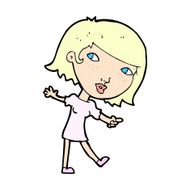 comic cartoon happy girl gesturing to follow