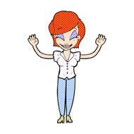 comic cartoon pretty woman with hands in air