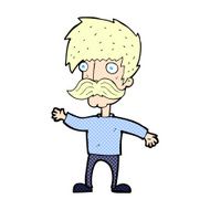 comic cartoon man with mustache waving