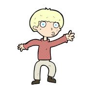comic cartoon boy waving warning