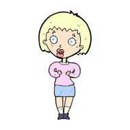 comic cartoon woman making Who Me? gesture