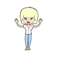 comic cartoon woman with raised hands