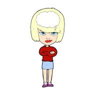 comic cartoon woman with folded arms imagining
