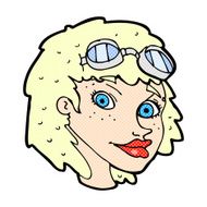 comic cartoon happy woman wearing aviator goggles
