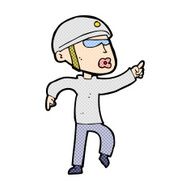 comic cartoon man in bike helmet pointing