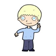 comic cartoon boy giving peace sign