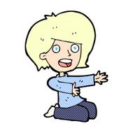 comic cartoon shocked woman on knees