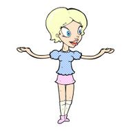 comic cartoon woman with arms spread wide