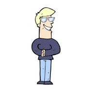 comic cartoon grinning man with glasses