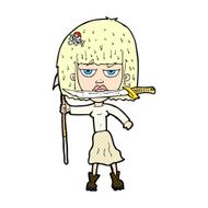 comic cartoon woman with knife and harpoon