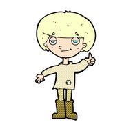 comic cartoon boy in poor clothing giving thumbs up symbol