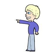 comic cartoon grinning boy pointing