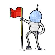 comic cartoon astronaut planting flag