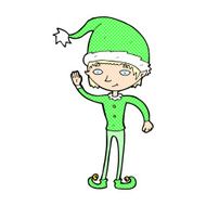 comic cartoon waving christmas elf