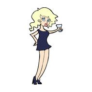 comic cartoon woman at party N2