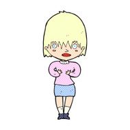 comic cartoon woman making Who Me? gesture N2