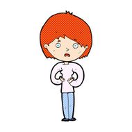 comic cartoon woman making Who Me? gesture N3
