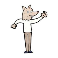 comic cartoon waving wolf man
