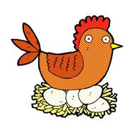 comic cartoon hen on eggs