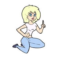 comic cartoon sitting woman with idea