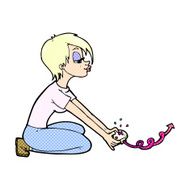 comic cartoon girl playing computer games