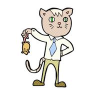 comic cartoon business cat with dead mouse