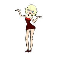 comic cartoon woman in cocktail dress