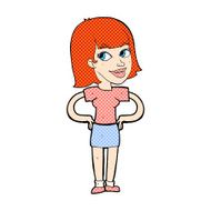 comic cartoon happy woman with hands on hips N2